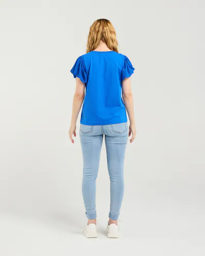 Model wearing Blue Sophie Top By Seduce Available at Beetees Nelson